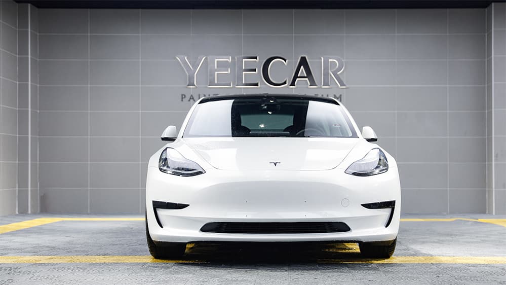 特斯拉Model3白色施工YEECAR隐形车衣流程及效果展示
