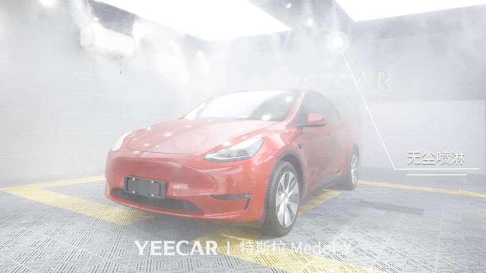 特斯拉ModelY红色施工YEECAR隐形车衣流程及效果展示（图一）