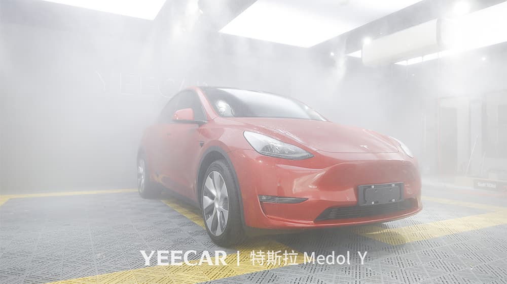 特斯拉ModelY红色施工YEECAR隐形车衣流程及效果展示（图三）