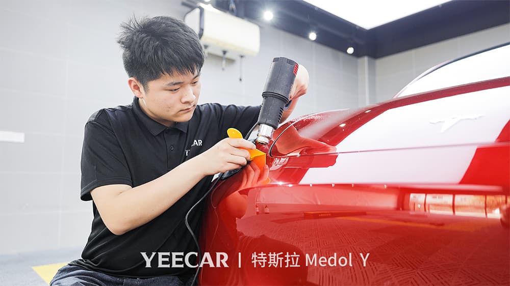 特斯拉ModelY红色施工YEECAR隐形车衣流程及效果展示（图一二）